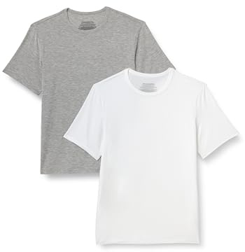 Amazon Essentials Men's Short Sleeve Super Soft Modal Undershirt, White/Medium Grey Heather, Large