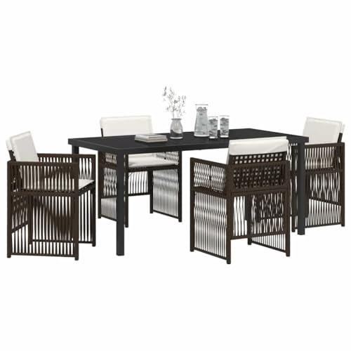 vidaXL 5-delat trädgårdsmöbelset med kuddar Brunt Poly Rattan