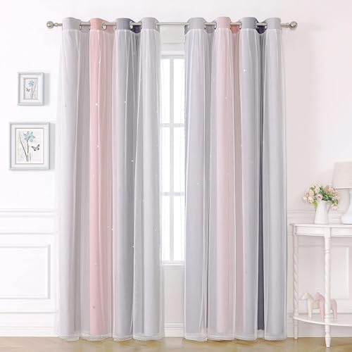 KAHEAUM Gardinen mit ösen Vorhang Blickdicht Vorhänge Wohnzimmer für Schlafzimmer Kinderzimmer Mädchen Junge, 2er Set H 160 x B 132 cm Verdunkelung Thermo Vorhang Gegen Kälte Voile Weiß Rosa Grau