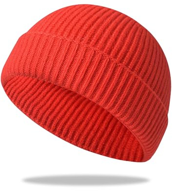 UNNESTAR Trawler mössa - korta fiskarmössor i kallt väder stretch skalle keps retro och hip-hop stil, Röd, One Size