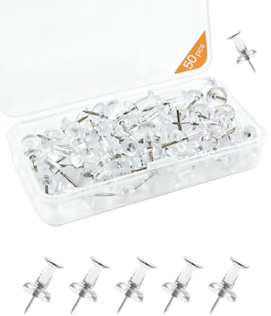 50 PCS Short Push Pins for Fluxynara Bulletin Board, Thumb Tacks with Clear Plastic and Steel Tip, Thumbtacks with Storage Box for Corkboard, Office, Classroom and Daily Life