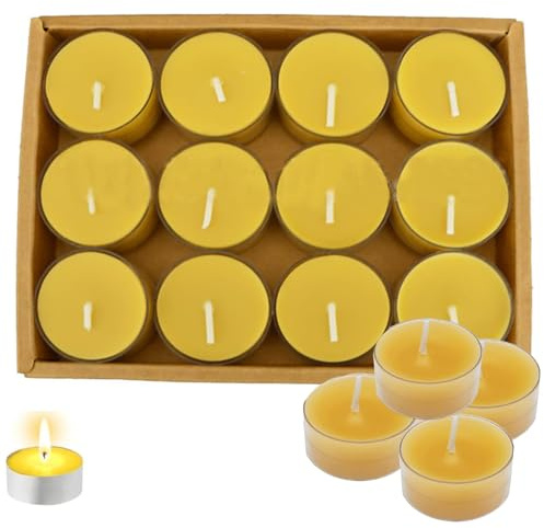 12 PCS Beeswax Candles, Beeswax Tealight Candles, Bees Wax Candles for Relaxation, Indoor and Outdoor Use, Long Burning Time, This Works Candle Perfect for Gifting