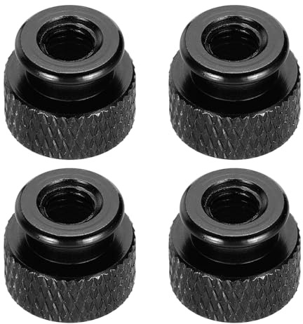 MECCANIXITY 4pcs Knurled Thumb Nut, M5 12mm OD 10mm Height 6061 Anodized Aluminium Alloy Hand Screw Nut, Metal Chassis Screw for Machinery, DIY Assembly, Electronics, Bright Black