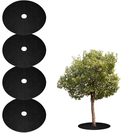sourcing map 4pcs Tree Mulch Ring 82cm Non-Woven Round Tree Protector Weed Barrier Mat Plant Cover Rings for Weed Grass Control Root Protection, Black