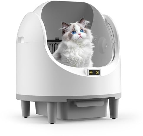 Self cleaning Cat Litter Tray, Open Top Self Cleaning Automatic Cat Litter Box for Multiple Cats, Smart cat litter Tray with APP Control, Safety Sensors, Odor-Free, 10L Large Waste Bin, Trash Bags