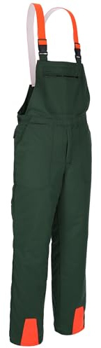 SWS Forst Schnittschutz-Latzhose (Größe 46-60) – Schutzklasse 1 Form A – Verstellbare Hosenträger – Schnittschutzhose mit Warnkeilen – 100 % Polyester – grün/Leuchtorange