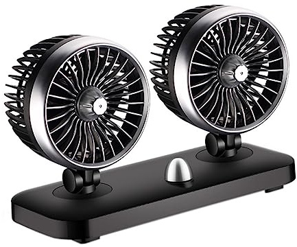 LRXIYODE Ventilador Coche Doble USB Portátil Doble Cabeza Potente y Silencioso bajo Consumo para Suv Rv Atv y Uso Doméstico
