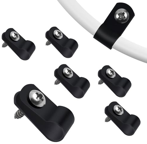 100 Pack R Type Nylon Cable Clips, 1/4 Inch Cable Management Clips, Black Wire Clamp with Stainless Steel Screws, Cable Cleats, P Clips for Indoor Outdoor Home Office Use, Wire Clips for Cables