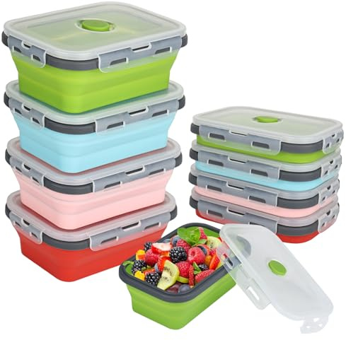 YYTECH 4 Stück Faltbare Brotdose, 550ML Faltbare Frischhaltedosen, Frischhaltedosen mit Deckel, Faltbare Dose Silikon mit Deckel, Faltbare Lunchbox, Für Lebensmittelaufbewahrung, Meal Prep & Bento Box