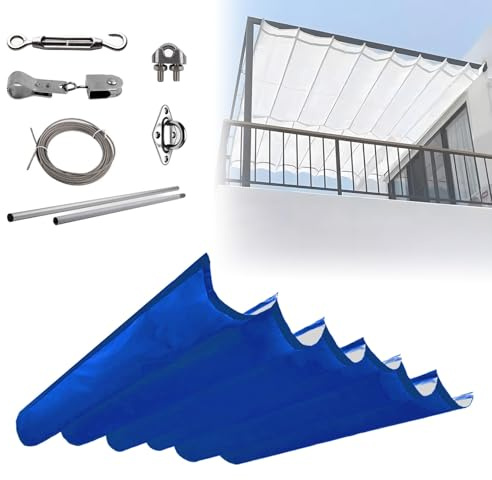 Toldo retráctil para pérgola con kit de instalación, 9 x 1,5 m, color azul, perfecto para patio, terraza, porche, cenador, cochera, fácil montaje
