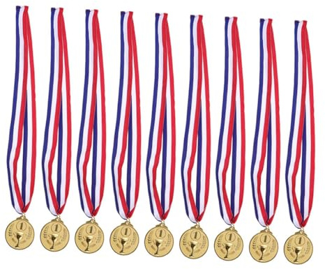 VINTORKY 12 Stück Goldfarbene Metall medaillen mit Trageband Robuste Leichte Sport Fußball Auszeichnung für Schulwettbewerbe und Partys
