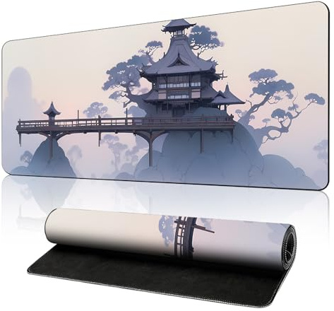 KZARYVEXIS Tapis de Souris de Jeu Japonais XXL 800x300x3mm, Tapis de Bureau Antidérapant et Imperméable à Bords Cousus pour Gamer, PC et Ordinateur Portable (Architecture)