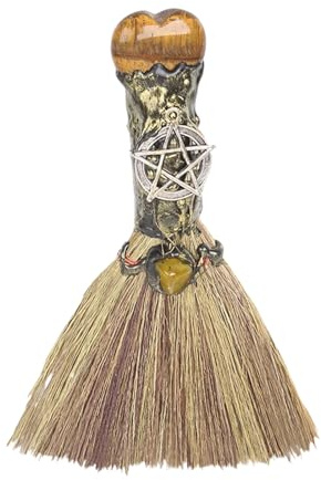 Escoba de bruja, pequeña escoba de natural para limpieza energética, accesorio de purificación y decoración de Halloween para apartamento dormitorio baño cocina | Meditación Yoga dormitorio habitación