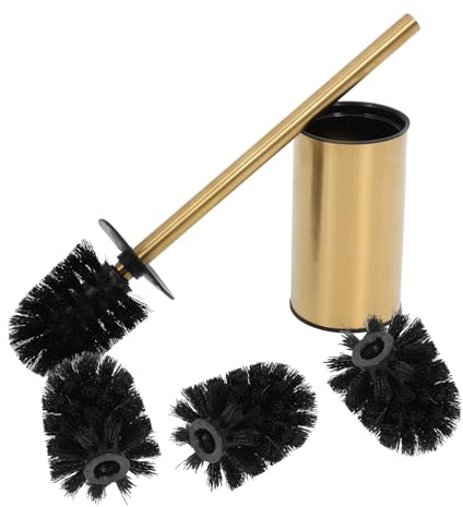 IMIKEYA Set di spazzole per WC e supporto in acciaio inox 304, spazzola da bagno con 3 testine multiuso per la pulizia del bagno, del lavandino e del pavimento, accessorio compatto dorato per la casa