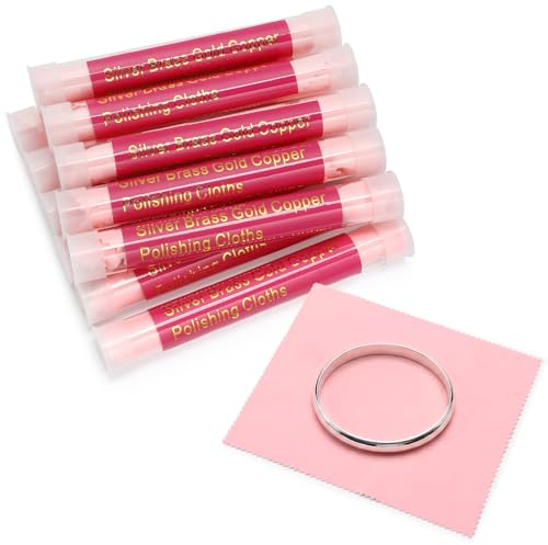 Hillsuren 12 Pcs Silver Polishing Cloth Jewelry Cleaner Cloth with Tube for Sterling Silver, Gold, Brass, Silverware, Coin, Ring, Watch and More, Individually Wrapped (Pink)
