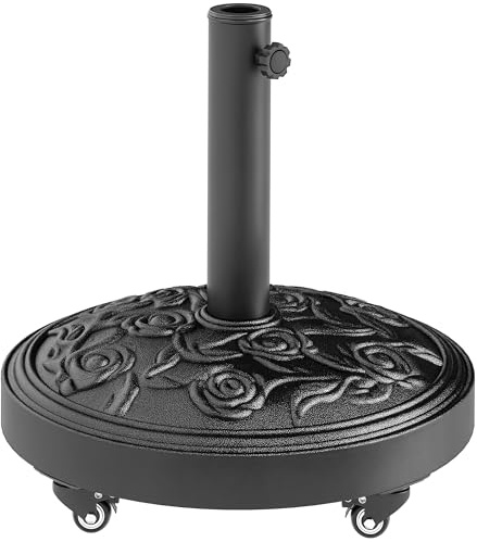 Outsunny Pied de Parasol, Socle Parasol extérieur en résine 21 kg, pour mât de Ø 32/38/48 mm, avec Roues, pour Jardin Patio terrasse, Ø 49 x 42 cm, Noir