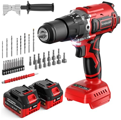SundpeyPRO Cordless Power Drill Set - 21V Brushless Hammer Drill 118N·m w/ 2×4.0Ah Battery, 20+3 Torque Settings, 2 Speeds, 1/2 Metal Chuck Electric Drills for Wood Metal Brick Lightweight-Concrete