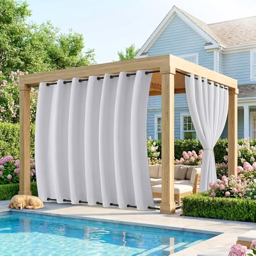IRONDELIC Outdoor Vorhang Wetterfest Extra Breit B254xH243cm, Winddicht mit Ösen Oben und Unten, Sichtschutz &Sonnenschutz für Pavillon Terrasse Balkon Garten, 1 Stück (Grau Weiß)