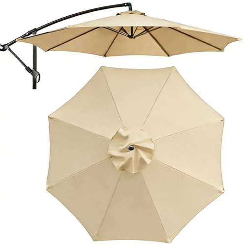 2.7m/3m/3.5m Toile de Parasol Déporté pour Parasol à Déport, 8 Baleines Rond Anti-UV Imperméable Tissu de Rechange(Khaki,2.7m/9ft)