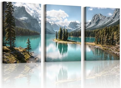WENGTIAO 3 Stück See- und Berglandschaft Leinwand Bilder Kunstdrucke | Natur Wald Landschaft Wandbilder Gerahmt für Modern Wohnzimmer Schlafzimmer Wand Deko 30x40cmx3