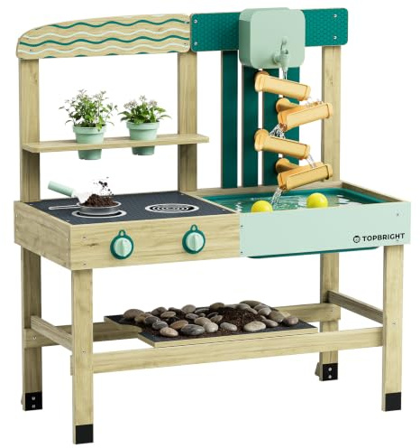 TOP BRIGHT 2026 Upgraded Mud Kitchen for Kids, Water & Sand Play