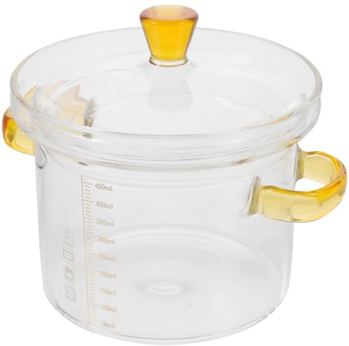 Cabilock Olla de Vidrio Transparente de 450ml con Tapa para Cocinar y Mantener la Sopa Caliente, Utensilio de Cocina Resistente al Calor Adecuado para Guisar
