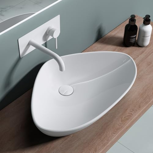 doporro Lavabo Vasque à Poser Lave-Mains Blanc en Céramique 59x39x13cm | pour Salle de Bain, Brüssel215