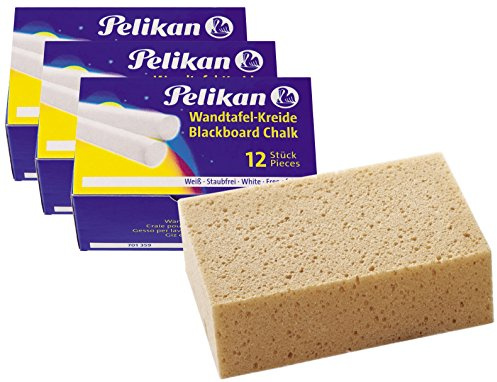 Pelikan Tafelkreide (3x 12er mit Schwamm, Weiß)