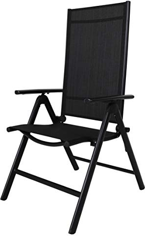 Ambientehome Aluminium Folding Chair,8-Positions Adjustment,Black Color, Basic Series