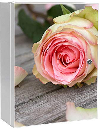 banjado Medizinschrank abschliessbar mit Motiv Rosa Rose 35x46x15cm - großer Arzneischrank für die Hausapotheke - Medikamentenschrank aus Metall zur Medikamenten Aufbewahrung