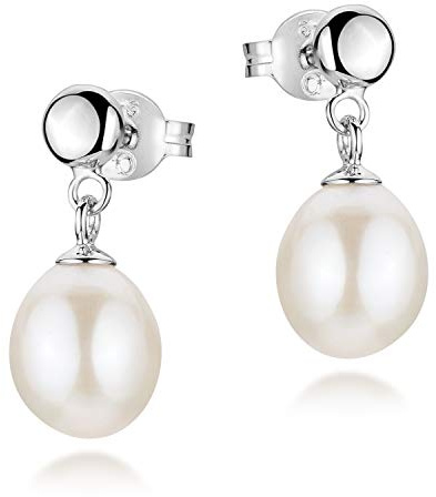 Perlenohrringe Silber 925 hängend Damen Ohrstecker Perlen Ohrring SO-445 | Anhänger Süsswasserzuchtperle Tropfen oval Echtsilber Stecker - Hochzeit Schmuck von MATERIA by Matthias Wagner