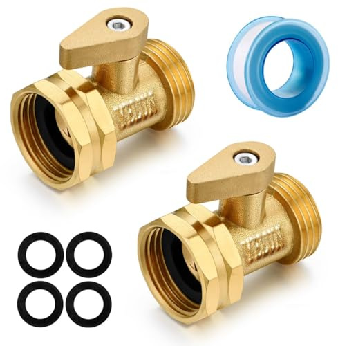 YELUN Garden Hose Shut Off Valve- 3/4”Heavy Duty Brass Shut Off Ball Valve Garden Hose Connector 2 Set
