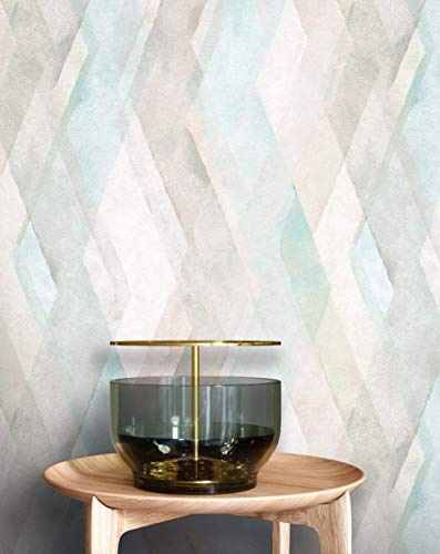 Newroom Vliestapete Bunt Rauten Tapete Skandinavisch Wohnzimmer | Aquarell-Optik changierend matt, feine Papierstruktur, Rosé Mint Grau Creme Farbverlauf, Mustertapete Schlafzimmer Flur