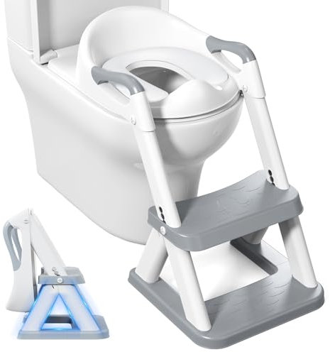 Wimaha Toilettensitz Kinder, Upgraded 2-in-1 Toilettensitz Kinder mit Treppe, Höhenverstellbar Faltbarer Kinder Toiletten Trainer, Tritthocker kinder mit Rutschfestes Trittbrett