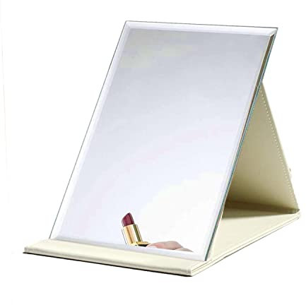 Dingfeng Verstellbarer Klapp-Schminkspiegel, Kleiner Handspiegel, Desktop-Schminkspiegel, Reisespiegel Standspiegel Dekorativer Spiegel, leicht zu Tragen, Creme, ZDHZJ-1