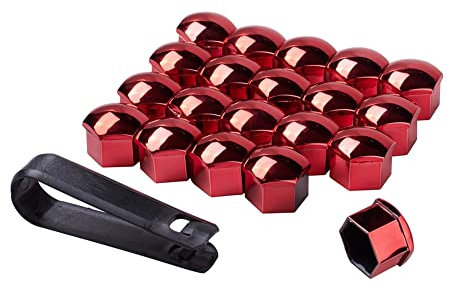 JSCARLIFE 20 Pieces Wheel Nut Cap, Universal Tyre Nut Covers Wheel Bolt Nut Caps Covers with Removal Tool for Cars (Red, 21mm)