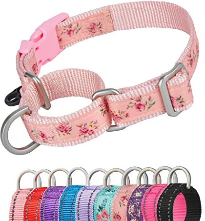 YUDOTE Martingale hundhalsband flyktsäker anti-drag med säkerhet snabbfrigörande spänne för smala huvud hundar lätta att gå, liten, blommig-rosa