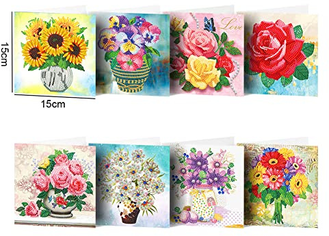 Demiawaking 8Pcs DIY 5D Diamond Painting Grußkarte Diamant Malerei Karten Geburtstag Karte Weihnachtskarte Geschenkkarte mit Umschlag fuer Weihnachten Thanksgiving (B)