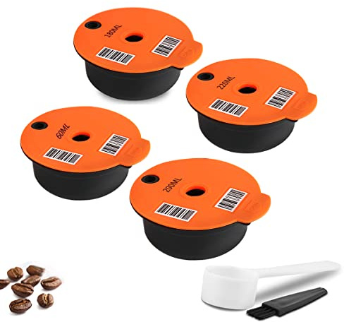 RECAFIMIL 4er-Pack wiederverwendbare Pads, nachfüllbare Kaffeekapseln, PP-Kunststoff, kompatibel mit der Bosch Tassimo Kaffeemaschine (60+180+200+220ml)