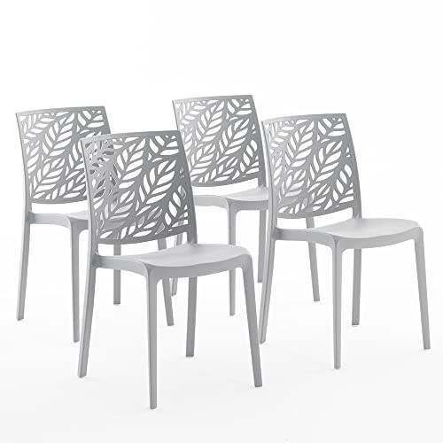 Sedie in polipropilene con fibra di vetro impilabili per interno, cucina o sala da pranzo, per esterno e giardino, sedie da bar e ristorante, di design - Dafne (4 Sedie, Grigio Chiaro)