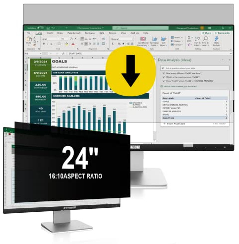 Protescreen24 Inch Computer Privacy Screen Filter 16:10 Aspect Ratio Monitor, Anti Blue Light Glare 24 in, Removable Shield, Protection film 24'' Computers