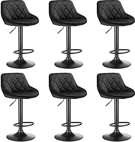 Barhocker, 6 Stück, aus Samt, 4 Hocker, 360 Grad drehbar, aus Velours, robust und sehr leise, für Theke, Bar oder Küche, Stehhocker, Stehstuhl, Kapazität 120 kg