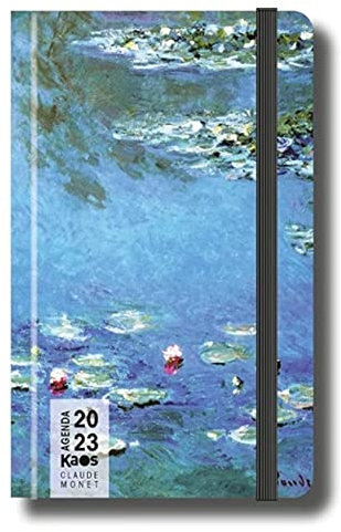 Kaos Claud Monet Seerosen 2023 12 Monate wöchentlich 21 x 13 cm mit Gummiband + Geschenk Stift und Lesezeichen