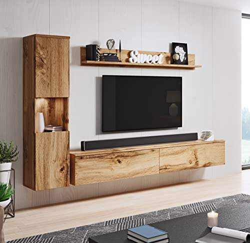 PIASKI Conjunto de Muebles de salón Paris, iluminación LED Opcional, Juego de Muebles de salón, Muebles de salón Modernos (Wotan/wotan)