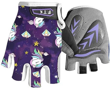 FINGER TEN Fahrradhandschuhe Kinder MTB Handschuhe Fahrrad Outdoor Bike Gel Halbfinger Sporthandschuhe Radhandschuhe Wert 1 Paar Lila S, für Sommer Freizeit Jungen Mädchen Alter 2-10 Jahre