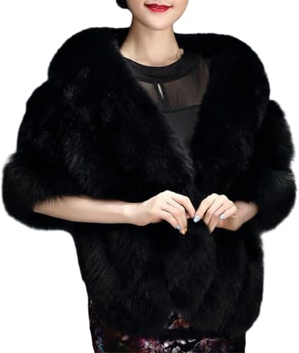 Dirfuny Women's Faux Shawl Wraps Stole Cloak Coat Sweater Cape Winter for Evening/Bridal/Wedding