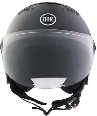 BHR Casco Demi-Jet 834 FLOW - Casco Scooter Estivo Omologato ECE 22.06 con 16 Fori di Aerazione - Visiera Antigraffio e Sgancio Micrometrico, Nero Metallizzato, L