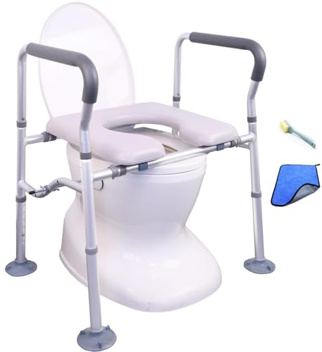 NexusSmash Sedile WC rialzato con manici fino a 204 kg, ampio sedile rialzato imbottito per anziani e disabili, sedia di sicurezza allungata con piedini a ventosa e stecche