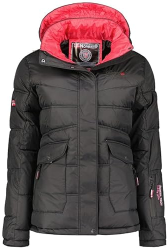 Geographical Norway Bonixe Lady - Chaqueta Mujer Cálida Esqui - Abrigo Para Mujeres Con Capucha Sintética - Parka Elegante A Prueba De Viento - Otono Invierno Primavera (Negro L)