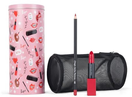 diego dalla palma Confezione Regalo Donna Lips Kit Rossetto Creamy Refill 10 Custodia Rossa Matita Labbra 82 con Pochette